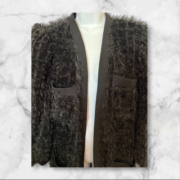 Sophie So & Colour House Black Textured Longline Coat with Pockets - Picture 2 of 12